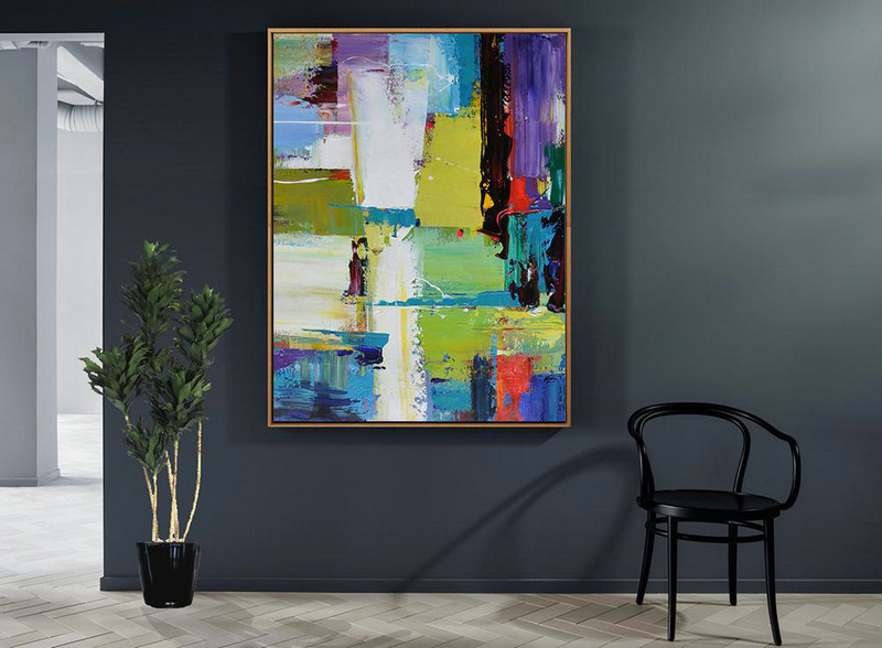 Extra Large Acrylic Painting On Canvas,Vertical Palette Knife Contemporary Art,Extra Large Artwork,Purple,Yellow,Grass Green,Black,Red.etc